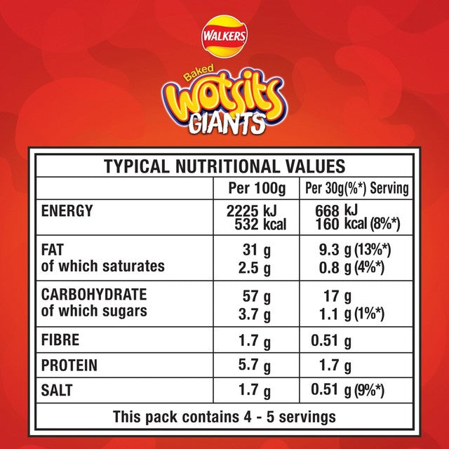Wotsits Giants Sweet & Spicy baked corn puffs 130g (British brand)