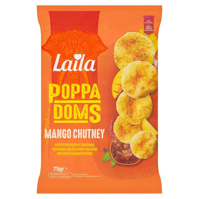 Laila Mini Poppadoms Mango Chutney Geschmack knuspriger Snack 75 g