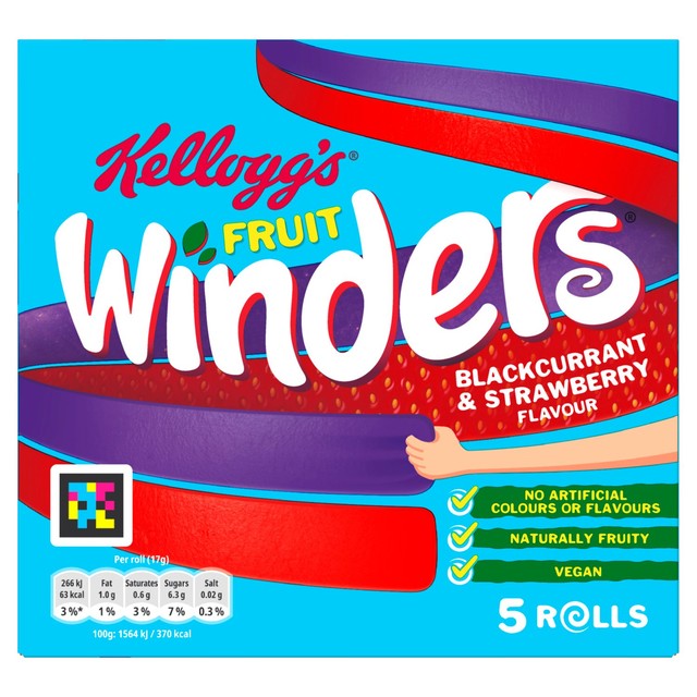 Kellogg's Winders Strawberry & Blackcurrant fruit snack roll 85g, UK version