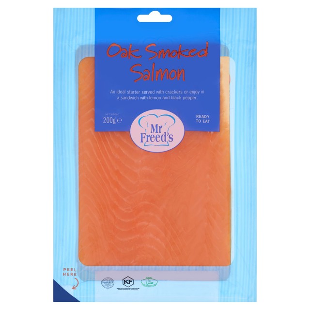 Mr Freed's smoked salmon thinly sliced 200g imported from the UK