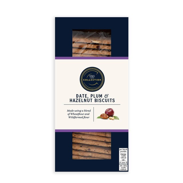 M&S date plum and hazelnut biscuits 130g, imported from the UK