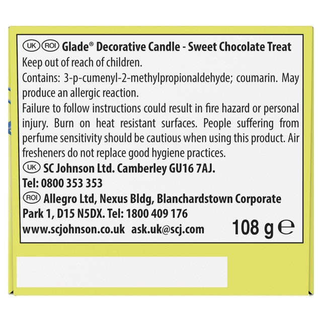 Glade scented candle sweet chocolate treat 108g, UK version