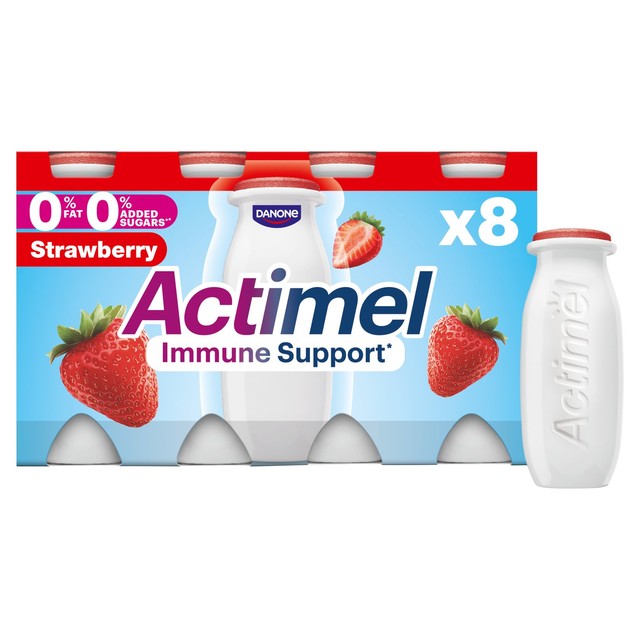 Actimel strawberry fat free yoghurt drink 8 x 100g - British product