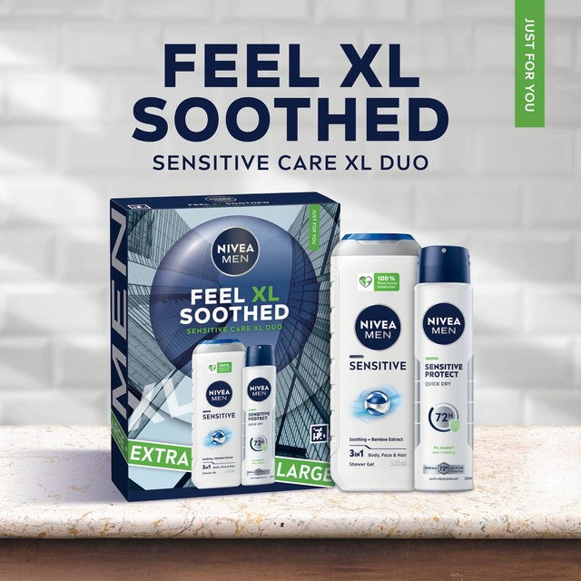NIVEA MEN Feel Soothed XL gift pack with shower gel and deodorant, imported from the UK
