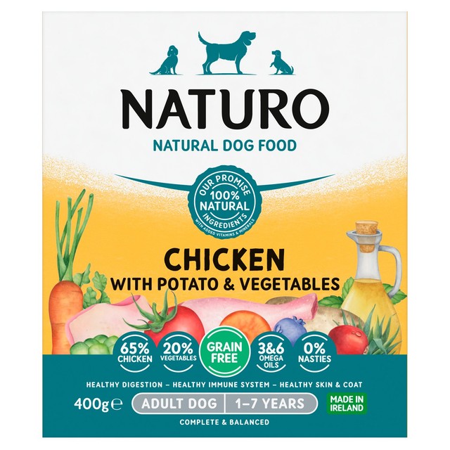 Naturo Grain Free Chicken with Potato & Vegetables wet dog food 400g, imported from the UK