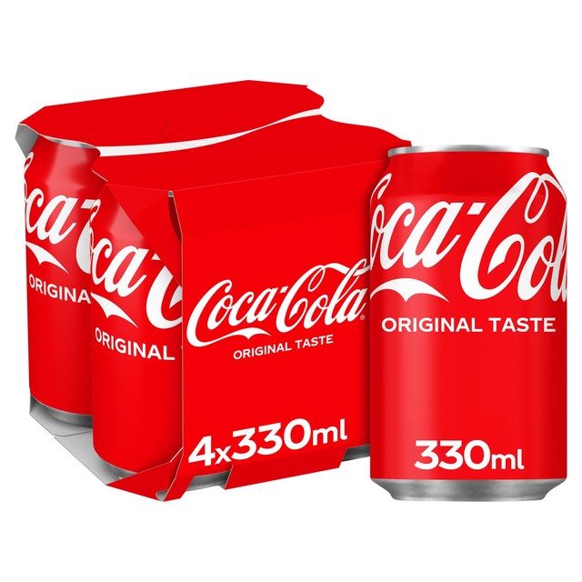 Coca-Cola Original Taste cola soft drink 4 x 330ml - British product