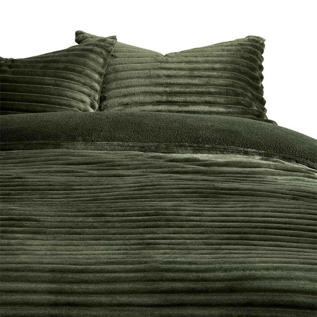 M&S fleece bedding set striped green double - British product