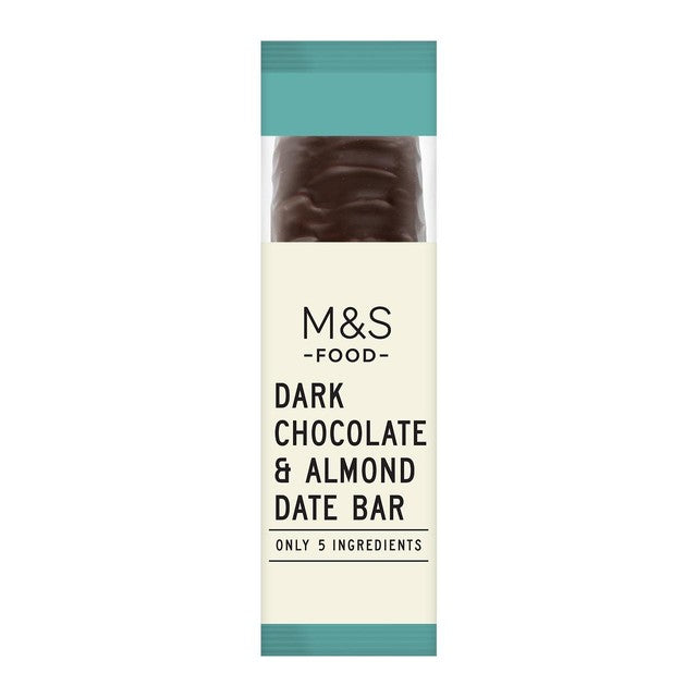 M&S Dark Chocolate and Almond Date Bar 50g, imported from the UK