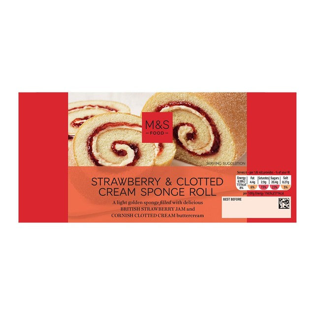 M&S strawberry sponge roll 245g, imported from the UK
