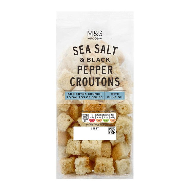 M&S Sea Salt Black Pepper Croutons 80g, imported from the UK