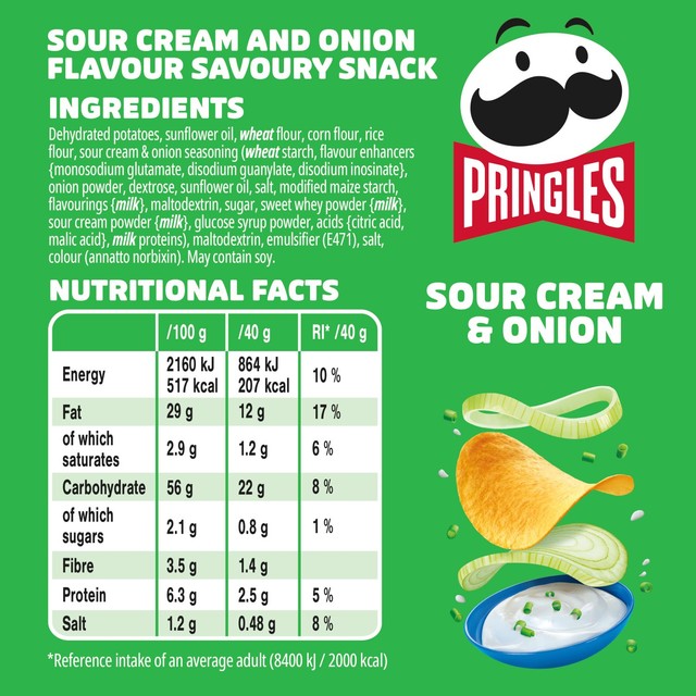 Pringles Sour Cream & Onion crisps 40g, imported from the UK