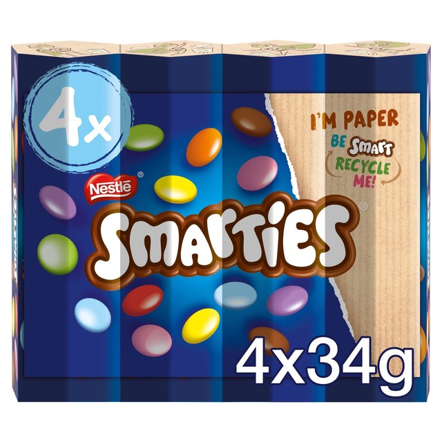 Smarties multipack 4 x 34g chocolate tubes (British brand)
