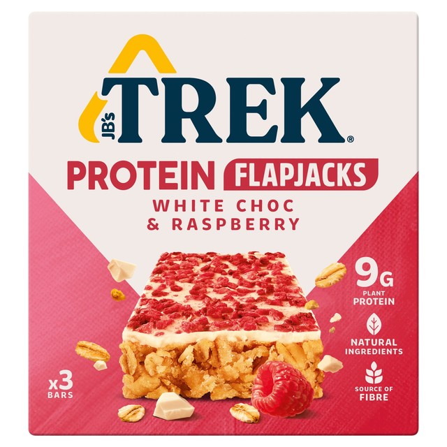 TREK White Chocolate Raspberry Protein Flapjacks 3 x 50g (British brand)