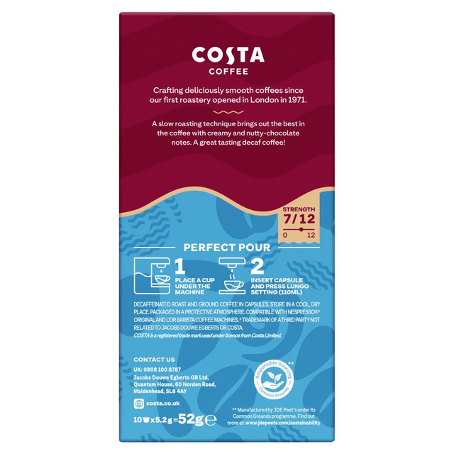 Costa decaffeinated coffee pods 10 pack - British product
