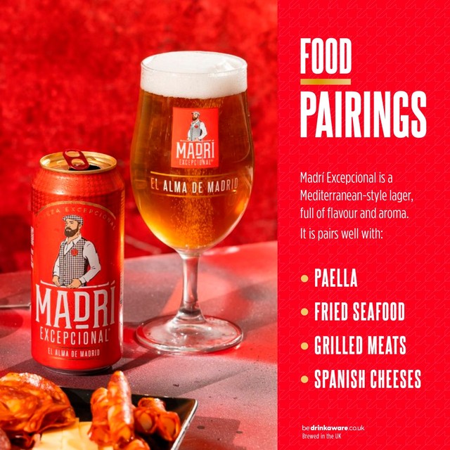 Madri Excepcional premium lager beer can (British brand)