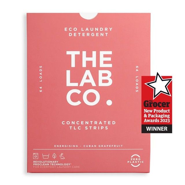 The Lab Co. non-bio laundry detergent sheets with energising scent for 64 loads (British brand)