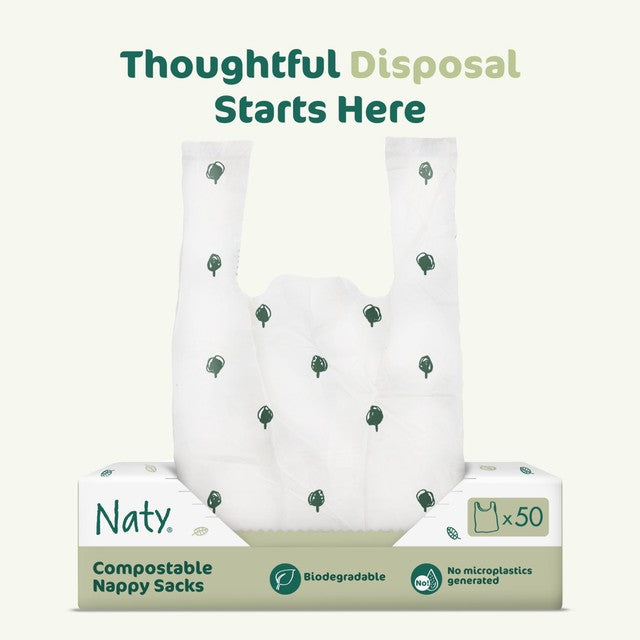 Naty biodegradable nappy bags 50 pack, imported from the UK