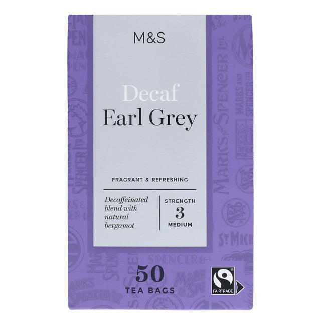 M&S Decaf Earl Grey tea bags 50 pack, imported from the UK