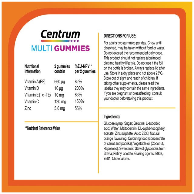 Centrum Immunity Support orange flavour gummy multivitamins 60 gummies - British product