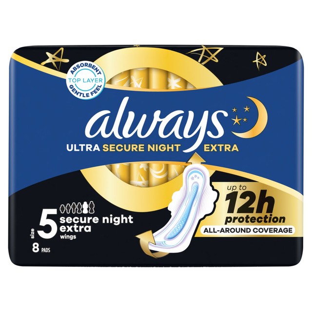 Always Ultra Secure Night Extra sanitary towels Size 5 - British product