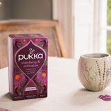 Pukka Herbs Elderberry and Echinacea fruit tea 20 compostable tea bags, imported from the UK