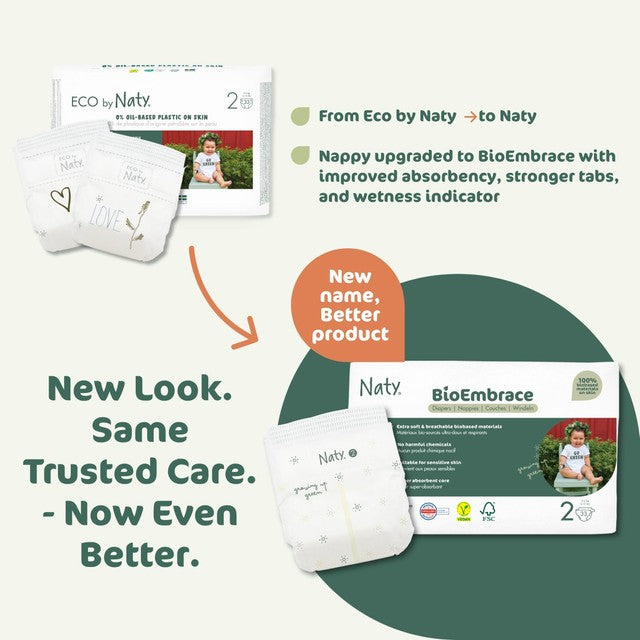 Naty BioEmbrace nappies Size 2 (3-6kg), imported from the UK