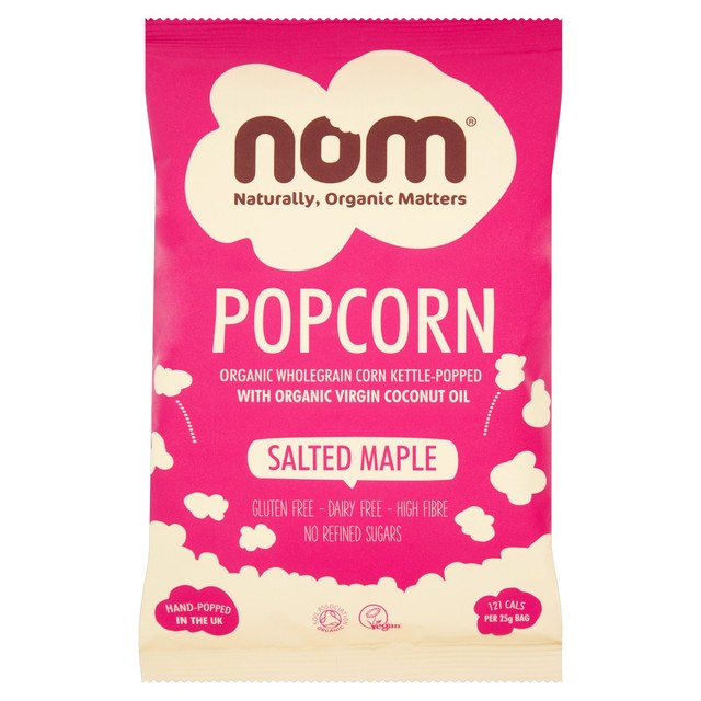 Nom Organic Salted Maple Popcorn 25g, imported from the UK