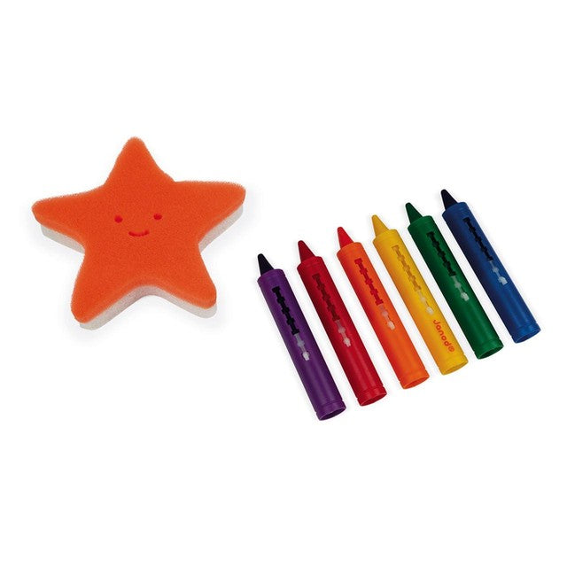 Janod bath colouring set with pencils and sponge - British product