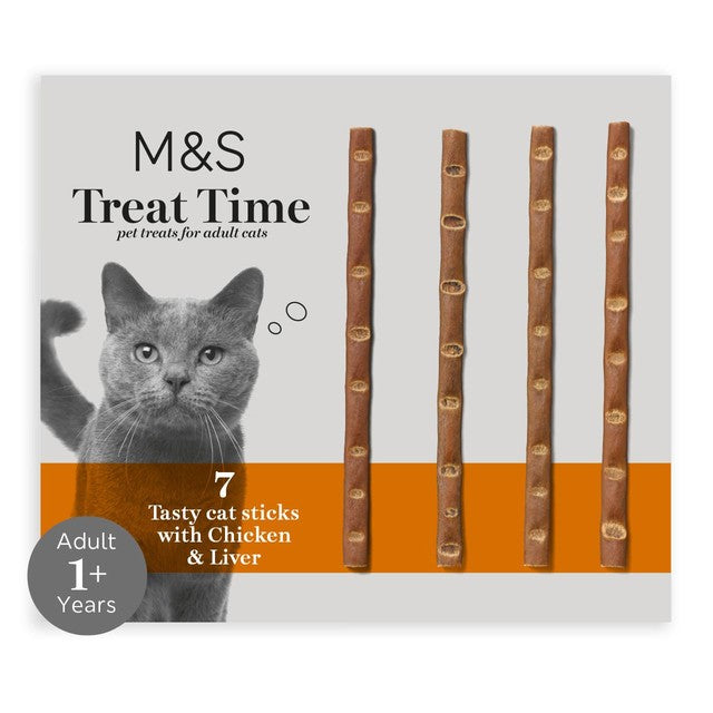 M&S chicken and liver cat stick treats 35g, imported from the UK