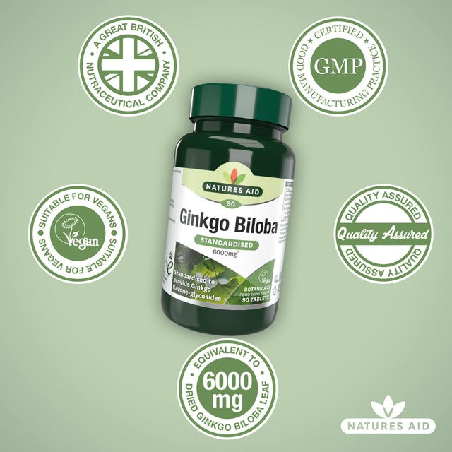 Natures Aid Ginkgo Biloba supplement tablets 90 tablets, imported from the UK