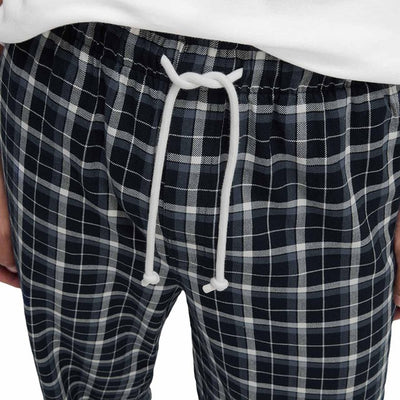 M&S Menn Bomull Rutete Loungewear Bukser Marineblå 2XL