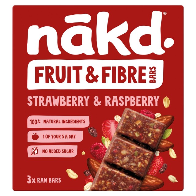 Nakd Strawberry Raspberry Fruit Bars 3x44g, imported from the UK