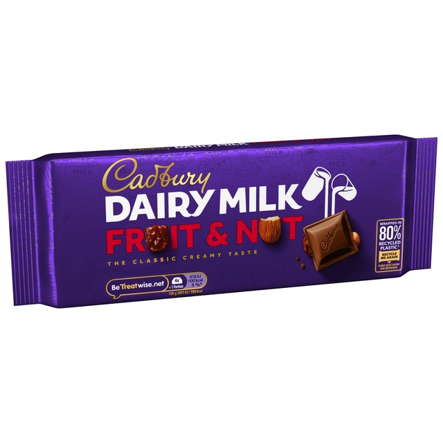 Cadbury Fruit & Nut chocolate bar 180g, imported from the UK