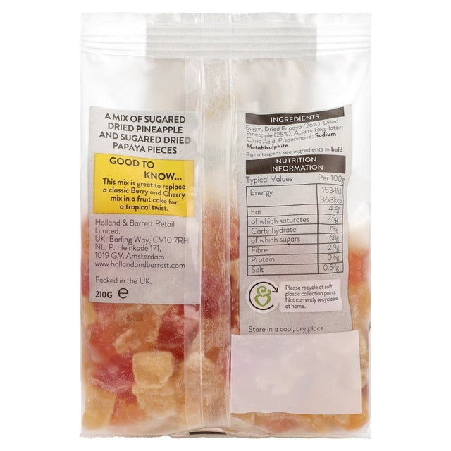 Holland & Barrett pineapple and papaya chunks dried fruit snack 210g, UK version