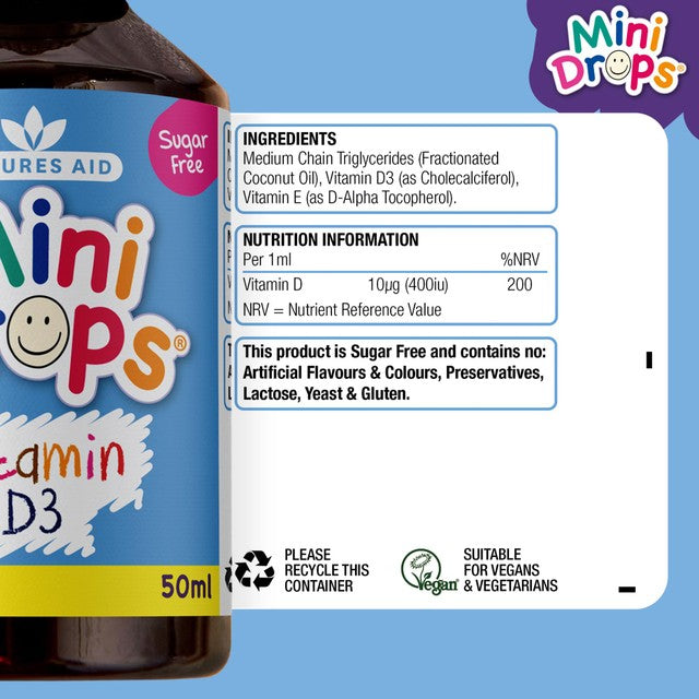 Natures Aid Vitamin D3 Mini Drops 50ml, imported from the UK