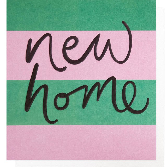 Caroline Gardner pink and green stripe new home card 146mm x 140mm - British product