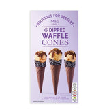 M&S Chocolate Dipped Waffle Cones 6 pack, imported from the UK