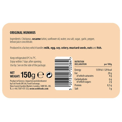 Trempette crémeuse ESTI Original Recipe Hummus M&S 150g - Acheter en ligne chez McGrocer