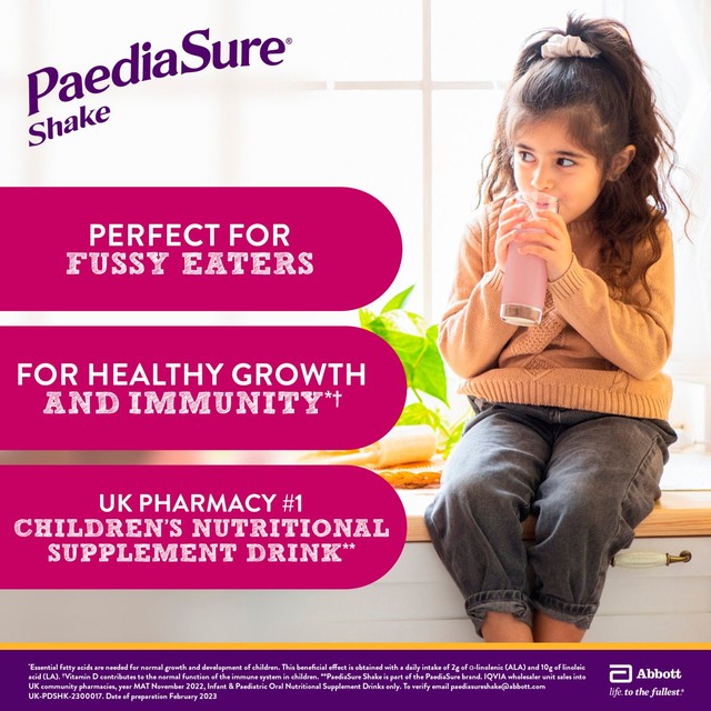 PaediaSure strawberry nutritional supplement powder 850g, imported from the UK