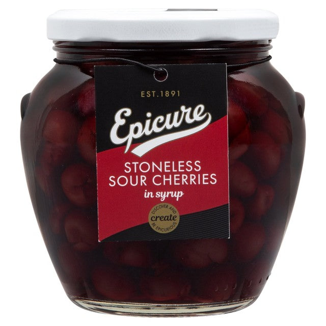 Epicure stoneless sour cherries in syrup 570g - British product