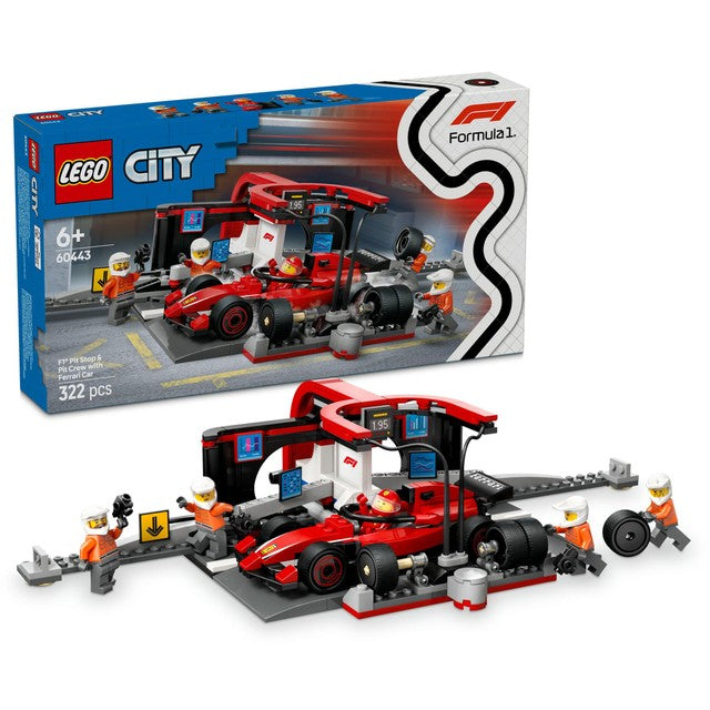 LEGO City F1 Pit Stop & Pit Crew with Ferrari Car 60443 building toy set, UK version