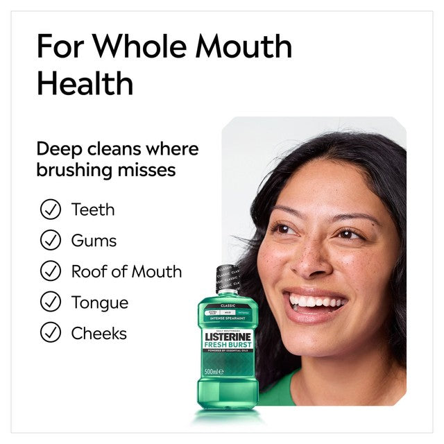 Listerine fresh burst intense spearmint mouthwash 500ml, UK version