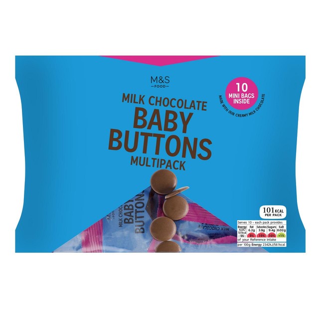 M&S Milk Chocolate Baby Buttons 10 x 18g, imported from the UK
