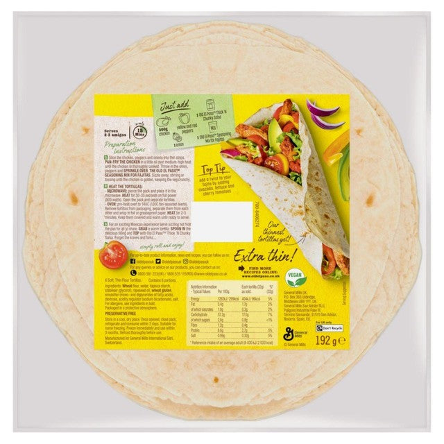 Old El Paso extra thin tortilla wraps 6 pack, imported from the UK.