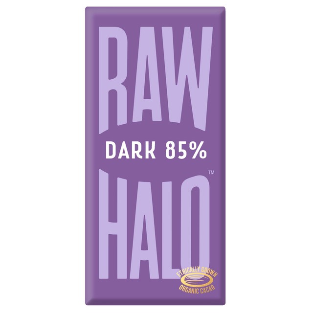 Raw Halo vegan dark 85% chocolate bar 70g, imported from the UK