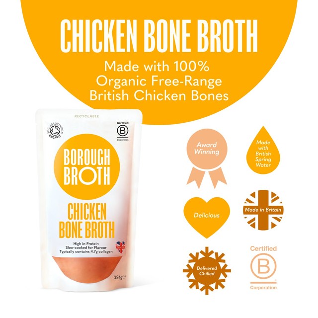 Borough Broth Co free-range organic chicken bone broth 324g - British product