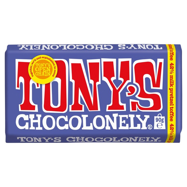 Tony's Chocolonely milk chocolate pretzel toffee small snack bar - British product