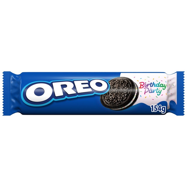 Oreo Birthday Party Sandwich Biscuits 154g, imported from the UK
