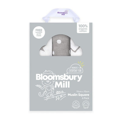 M&S Bloomsbury Mill Organic Muslin Squares Grey White Baby Muslin Cloths 6 Pack- Buy online at McGrocer