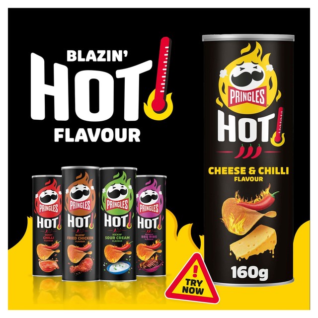 Pringles Hot Cheese & Chilli crisps 160g, imported from the UK